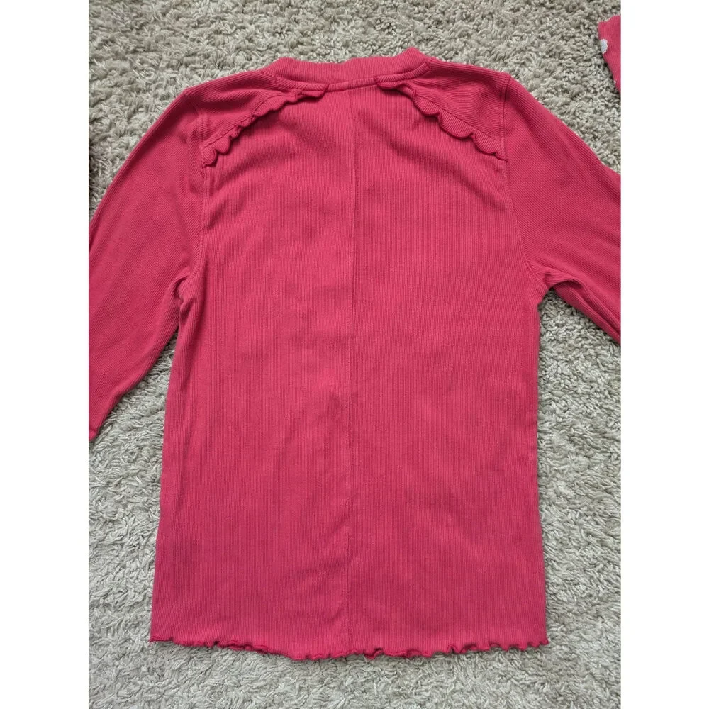 Free People Fleur Embroidered Cuff Henley Top Womens M Red-Pink Floral Boho